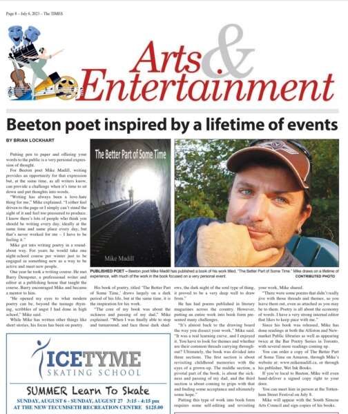 Feature Article (by Brian Lockhart) in The New Tecumseth Times (July 6th, 